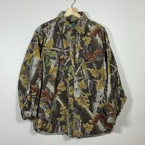 Master Sportsman By Prestige Mens Button Up Shirt XL Camo Leaf Print Long Sleeve